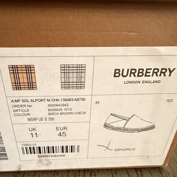 New Men’s Burberry Checkered Espadrilles size men’s US 12 UK 11 - Picture 9 of 13